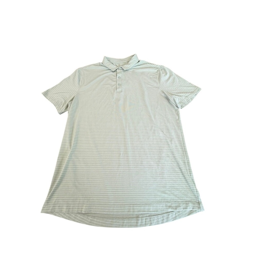 Lululemon Evolution Polo Shirt Mens XL Sage Green White Striped Short Sleeve